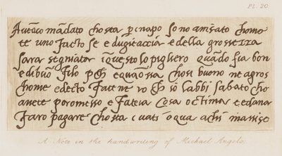 Una nota en la caligrafía de Miguel Ángel de Michelangelo (after) Buonarroti