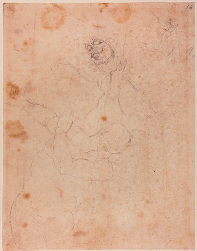 Estudios de figuras, en parte de la Expulsión del Paraíso de la Capilla Sixtina de Michelangelo (after) Buonarroti