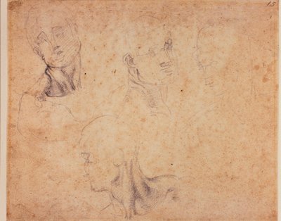Cuatro estudios de cabezas masculinas de Michelangelo (after) Buonarroti