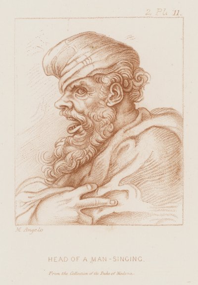 Cabeza de un hombre cantando de Michelangelo (after) Buonarroti