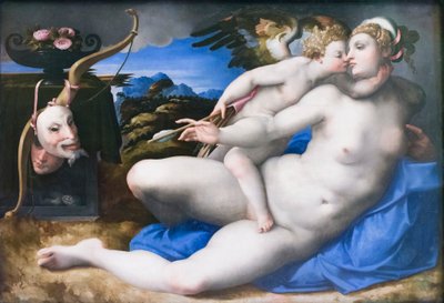 Venus y Cupido, según Miguel Ángel Buonarroti (óleo sobre tabla) de Michelangelo (after) Buonarroti