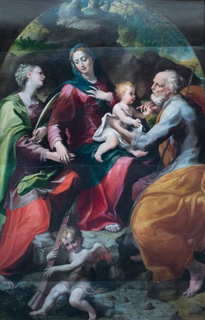 Virgen con el Niño y Santa Bárbara, c.1530 (óleo sobre madera) de Michelangelo Anselmi