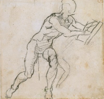 Un hombre desnudo sentado de Michelangelo Buonarroti