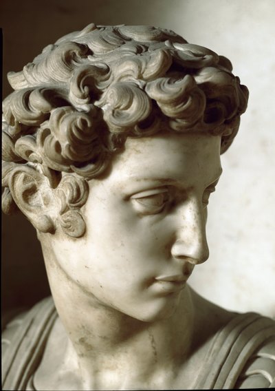 Alegoría del Día y la Noche: (detalle) del difunto. Mausoleo de Giuliano de Médici. Escultura de mármol de Michelangelo Buonarroti