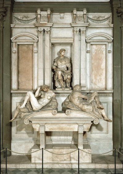 Alegoría del Día y la Noche, mausoleo de Giuliano de Medici. Escultura de mármol de Michelangelo Buonarroti