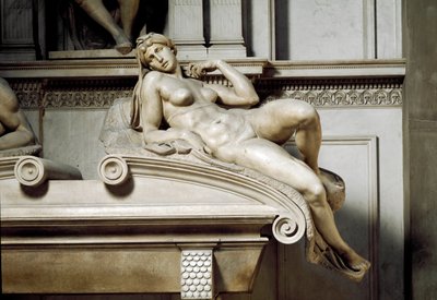 Alegoría de la Aurora. Tumba de Lorenzo II de Médici. Escultura de mármol 1531 de Michelangelo Buonarroti