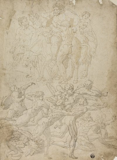 Arqueros disparando a un hermafrodita, triunfo de Baco y otros estudios de Michelangelo Buonarroti