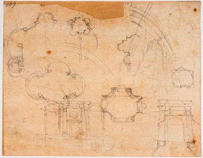 Planos de construcción, alzados y croquis de la cúpula de la Capilla Sforza de Michelangelo Buonarroti