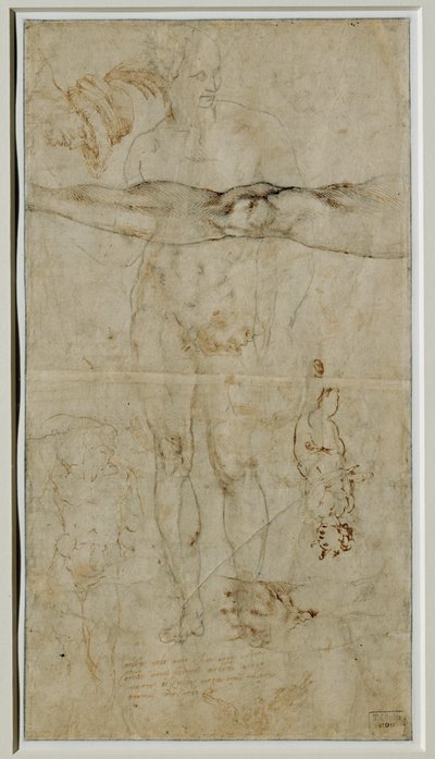 Varios estudios de figuras, inscripción basada en un soneto de Petrarca, hacia 1506 ... de Michelangelo Buonarroti
