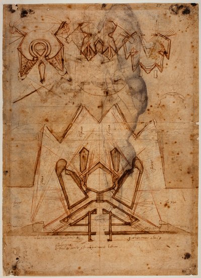 Fortificaciones para la Porta al Prato, boceto de figura de Michelangelo Buonarroti