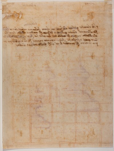 Plano fragmentario del convento de San Lorenzo, inscripciones manuscritas de Michelangelo Buonarroti