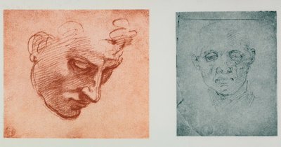 Vista frontal de un rostro y uno de perfil de Michelangelo Buonarroti
