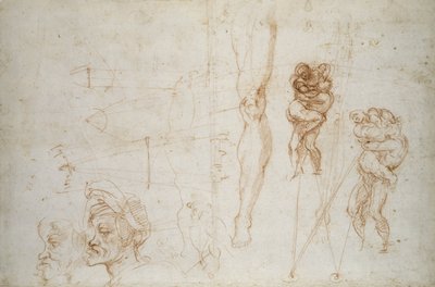 Hércules y Anteo y otros Estudios, c.1525-28 de Michelangelo Buonarroti