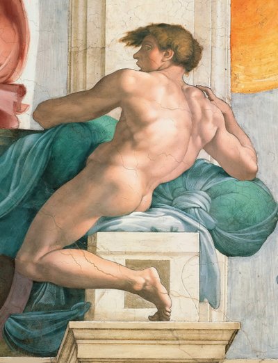Ignudo techo de la Capilla Sixtina en el Vaticano de Michelangelo Buonarroti
