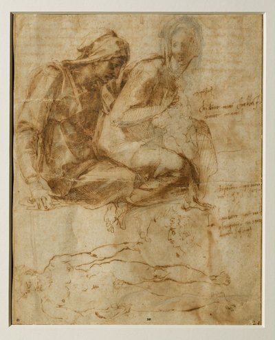 La Virgen, el Niño y Santa Ana, un desnudo masculino ... de Michelangelo Buonarroti