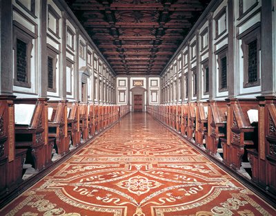 Sala de la Biblioteca Laurenciana, arquitecto Miguel Ángel, Florencia, Italia de Michelangelo Buonarroti