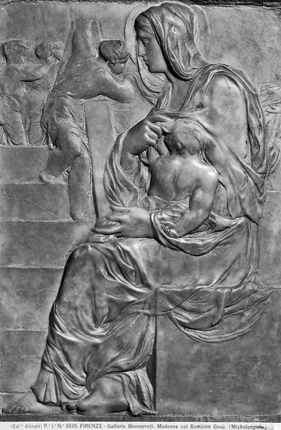 Madonna y el Niño con la Madonna della Scala (mármol) de Michelangelo Buonarroti