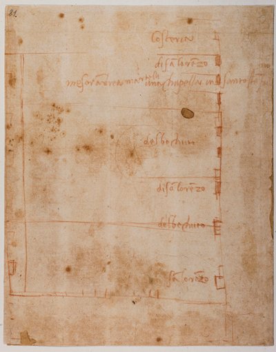 Plano de los bienes entre la plaza y el Borgo San Lorenzo de Michelangelo Buonarroti