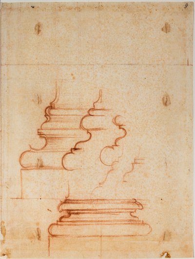 Bases de pilares para la Sacristía Nueva, inscripciones manuscritas de Michelangelo Buonarroti