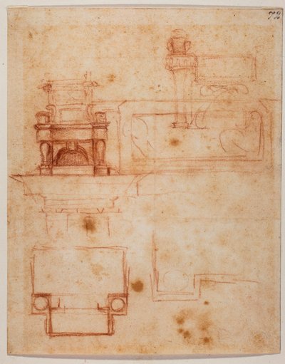 Planos y alzados de los "tronos" para la Nueva Sacristía de Michelangelo Buonarroti
