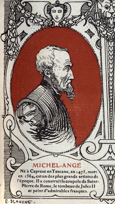 Retrato del pintor renacentista italiano, Miguel Ángel Buonarroti conocido como Michelangelo de Michelangelo Buonarroti