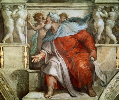 Profetas y Sibilas: Ezequiel, techo de la Capilla Sixtina en el Vaticano, 1508-1512 de Michelangelo Buonarroti
