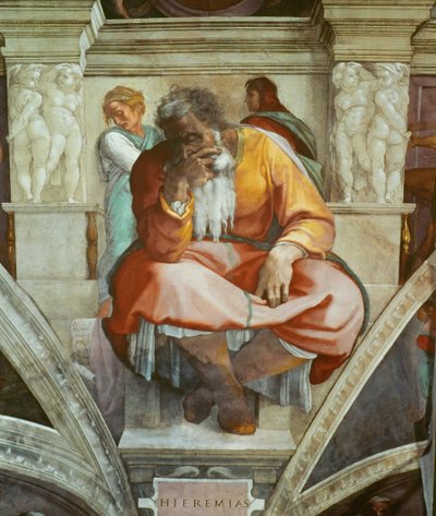Profetas y Sibilas: Jeremías, techo de la Capilla Sixtina en el Vaticano, 1508-1512 de Michelangelo Buonarroti
