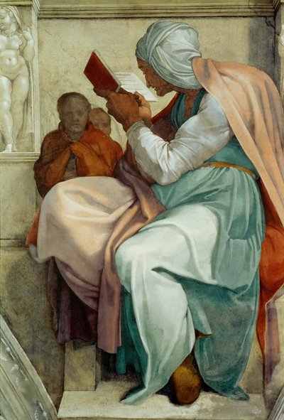 Profetas y Sibilas: Sibila Persa, techo de la Capilla Sixtina en el Vaticano, 1508-1512 de Michelangelo Buonarroti