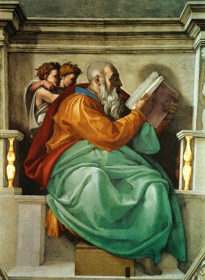 Profetas y Sibilas: Zacarías Techo de la Capilla Sixtina en el Vaticano, 1508-1512 de Michelangelo Buonarroti