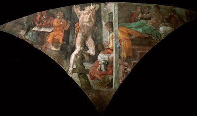 Castigo de Amán, techo de la Capilla Sixtina en el Vaticano, 1508-1512 de Michelangelo Buonarroti