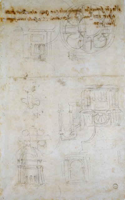Boceto mostrando estudios para San Pedro, c.1490-1560 de Michelangelo Buonarroti