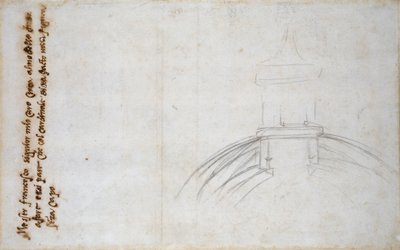 Boceto mostrando la unión de la linterna y la cúpula, y otros estudios para San Pedro, c1490-1560 de Michelangelo Buonarroti
