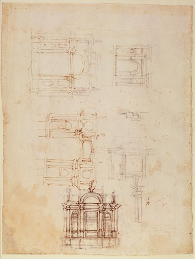 Estudios para composición arquitectónica en forma de arco triunfal, c.1516 (recto) de Michelangelo Buonarroti