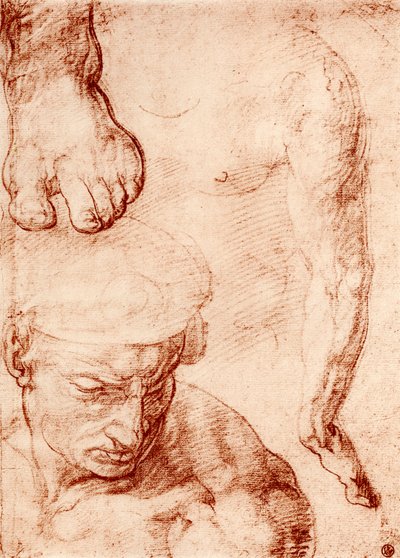 Estudios para la figura del portador de la cruz en el Juicio Final, Capilla Sixtina, Roma, 1913 de Michelangelo Buonarroti