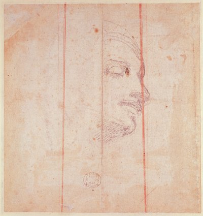 Estudio para la Cabeza de la Sibila Libia (tiza negra sobre papel) (verso) de Michelangelo Buonarroti