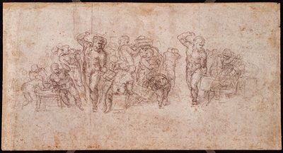Estudio de figuras para una escena narrativa (tiza negra sobre papel) (recto) de Michelangelo Buonarroti