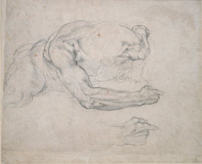 Estudio de un hombre levantándose del suelo, siglo XVI de Michelangelo Buonarroti