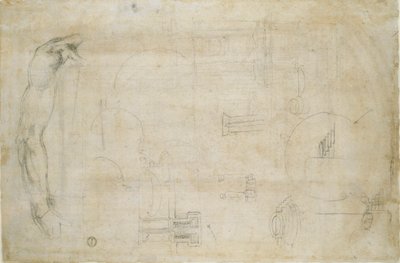 Estudio del Brazo de un Hombre y algunos bocetos arquitectónicos, c1490-1560 de Michelangelo Buonarroti