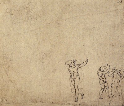 Estudio de figuras desnudas: dibujo de Miguel Ángel. Casa Buonarroti, Florencia de Michelangelo Buonarroti