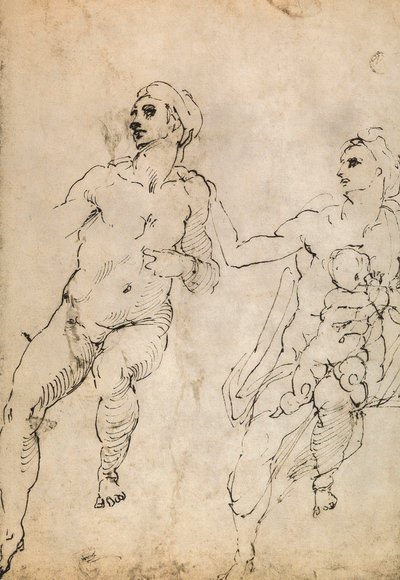Estudio de algunas figuras desnudas; dibujo de Miguel Ángel. El Louvre, París de Michelangelo Buonarroti
