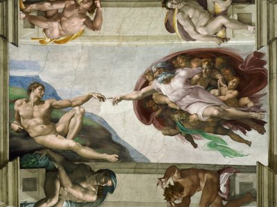 La creación de Adán, techo de la Capilla Sixtina en el Vaticano, 1508-1512 de Michelangelo Buonarroti