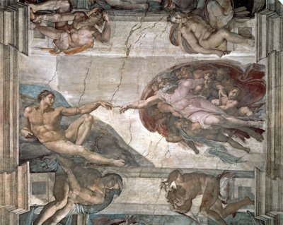La creación de Adán de la Capilla Sixtina de Michelangelo Buonarroti