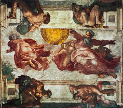 La creación del Sol, la Luna y las plantas de Michelangelo Buonarroti