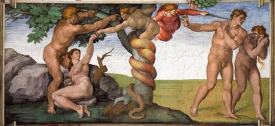 La expulsión del Paraíso, techo de la Capilla Sixtina en el Vaticano de Michelangelo Buonarroti