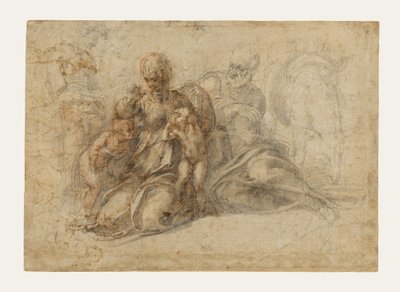 La Sagrada Familia con el Niño San Juan Bautista (anverso); Putti amoroso jugando; Cabeza de pájaro (reverso) de Michelangelo Buonarroti