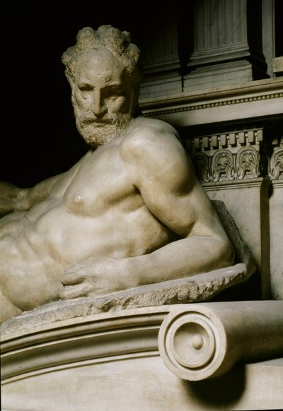 Alegoría del Crepúsculo. Tumba de Lorenzo II de Médici. Escultura de mármol 1531 de Michelangelo Buonarroti