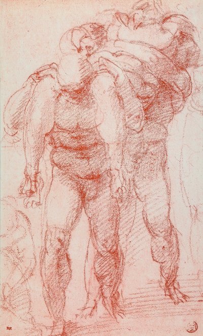 Tres hombres llevando un cuerpo; dibujo de Miguel Ángel. El Louvre, París de Michelangelo Buonarroti