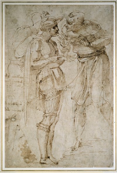 Tres Hombres en Conversación de Michelangelo Buonarroti