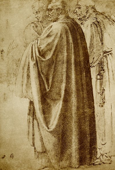 Tres hombres con túnicas largas de Michelangelo Buonarroti