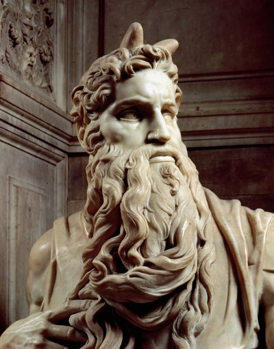 Tumba del Papa Julio II 1453-1513 (detalle) de la cabeza de Moisés, 1513-16 de Michelangelo Buonarroti